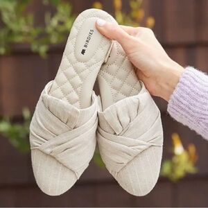 Birds The Songbird Stripped Neural Taupe Linen Slide Mule Woman’s 7